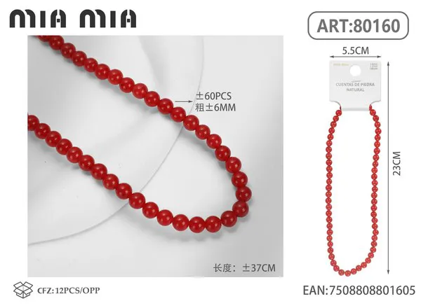 Collar de cuentas de jade rojo de 6mm