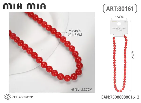 Collar de cuentas de jade rojo de 8mm