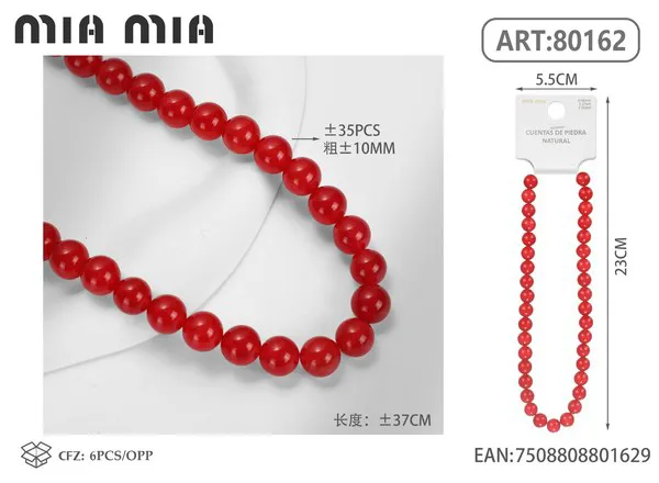 Collar de cuentas de jade rojo de 10mm