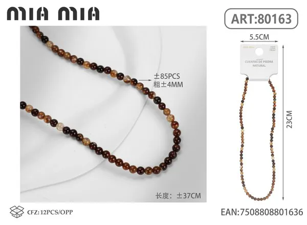 Collar de cuentas de ágata rayada marrón de 4mm