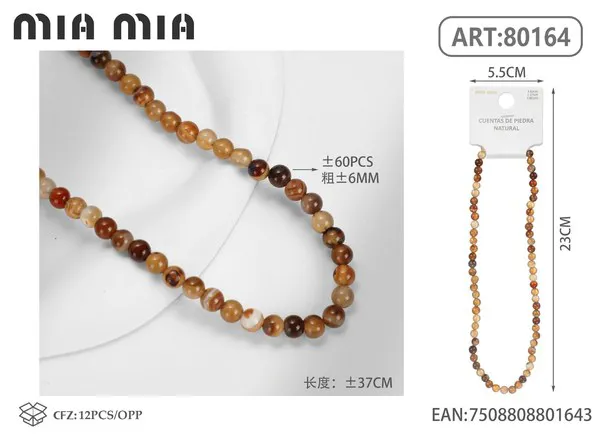 Collar de cuentas de ágata rayada de 6mm
