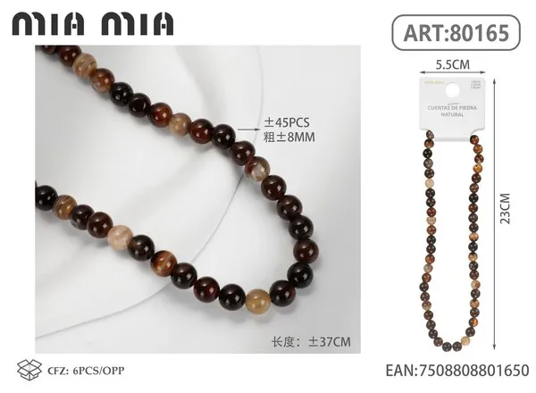 Collar de cuentas de ágata rayada de 8mm