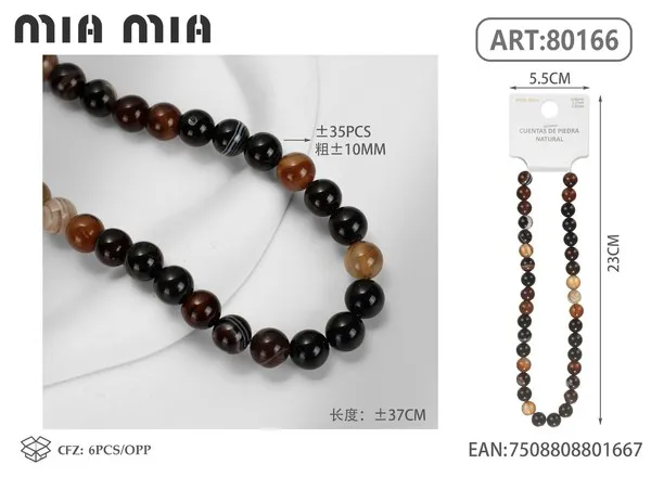 Collar de cuentas de ágata rayada de 10mm