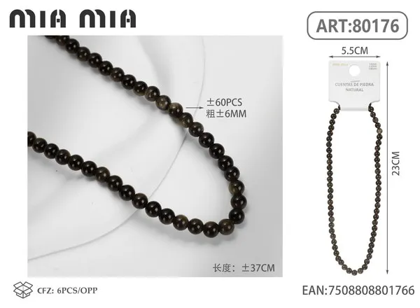 Collar de cuentas de obsidiana dorada de 6mm