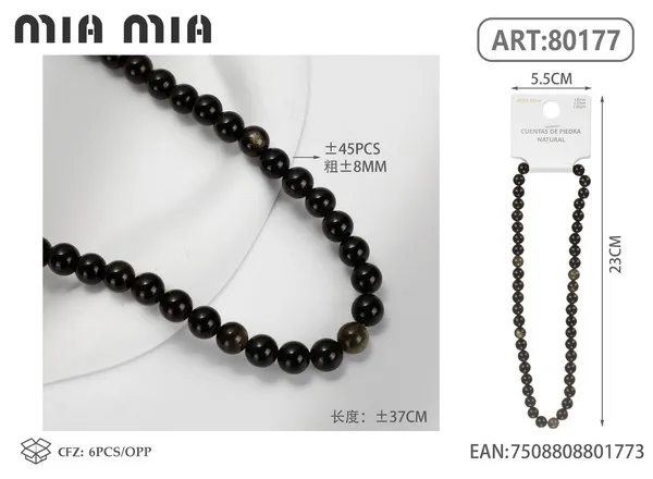 Collar de cuentas de obsidiana dorada de 8mm