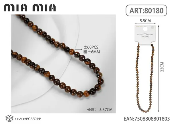 Collar de cuentas de ojo de tigre de 6mm