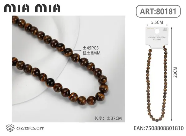 Collar de cuentas de ojo de tigre de 8mm
