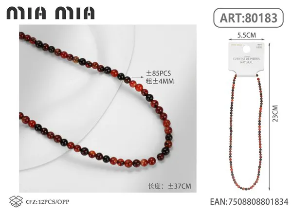 Collar de cuentas de ágata rayada de 4mm
