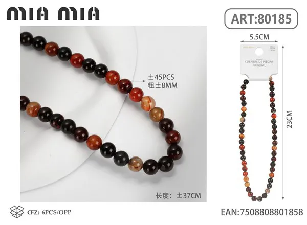 Collar de cuentas de ágata rayada de 8mm