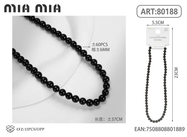 Collar de cuentas de ágata negra de 6mm