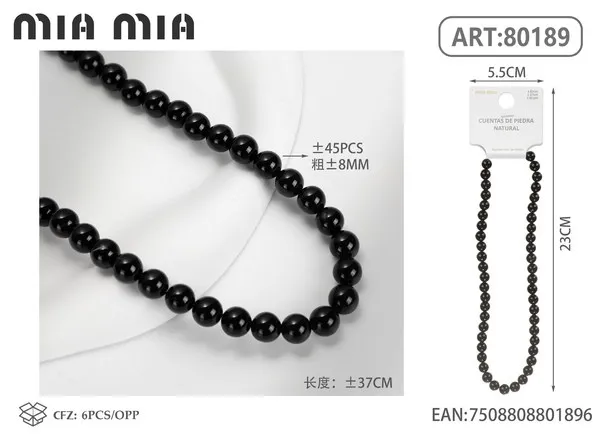 Collar de cuentas de ágata negra de 8mm