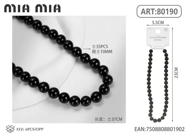 Collar de cuentas de ágata negra de 10mm