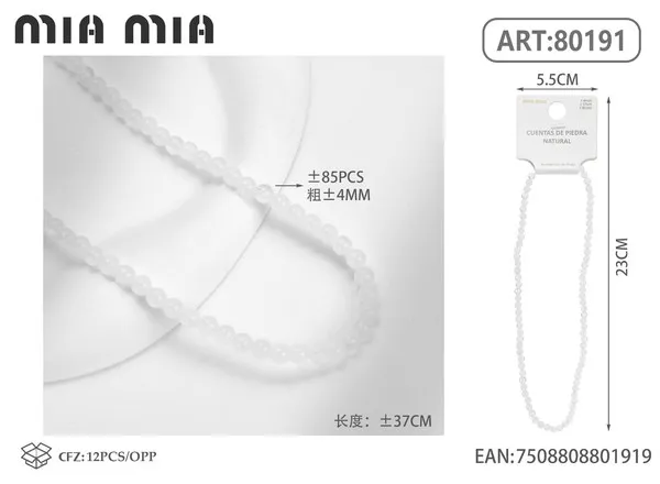 Collar de cuentas de jade blanco de 4mm