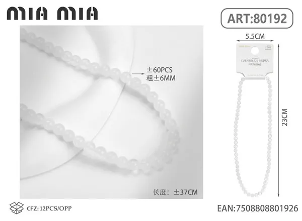 Collar de cuentas de jade blanco de 6mm