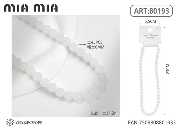 Collar de cuentas de jade blanco de 8mm