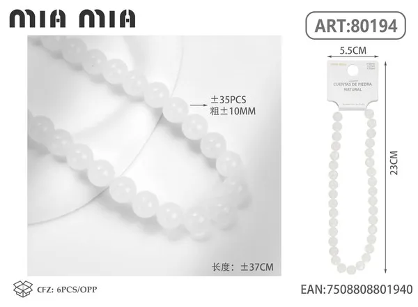 Collar de cuentas de jade blanco de 10mm