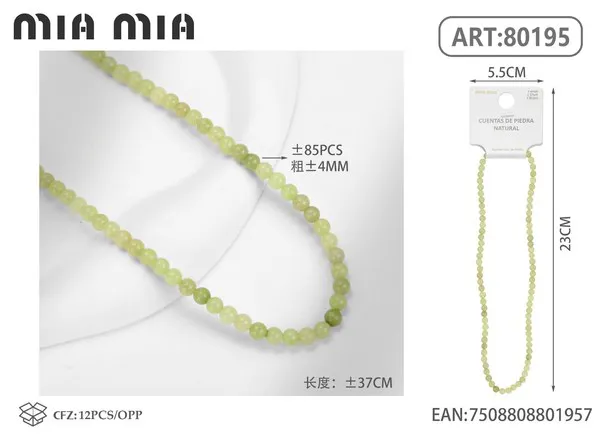Collar de cuentas de prehnita de 4mm