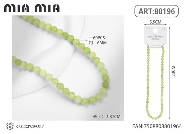 Collar de cuentas de prehnita de 6mm