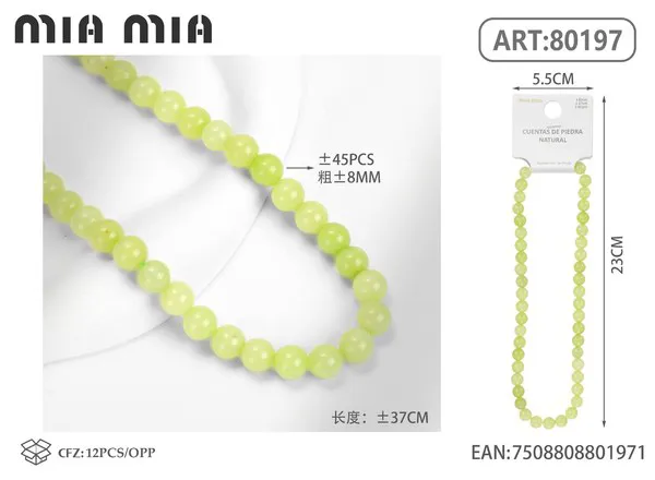 Collar de cuentas de prehnita de 8mm