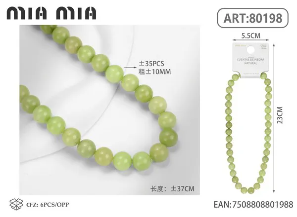Collar de cuentas de prehnita de 10mm