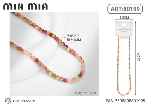 Collar de cuentas de turmalina sandía de 4mm