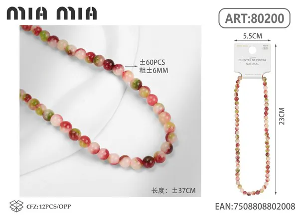 Collar de cuentas de turmalina sandía de 6mm