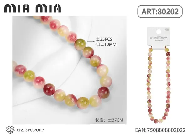 Collar de cuentas de turmalina sandía de 10mm