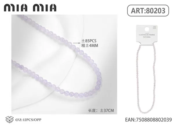 Collar de cuentas de jade morado de 4mm