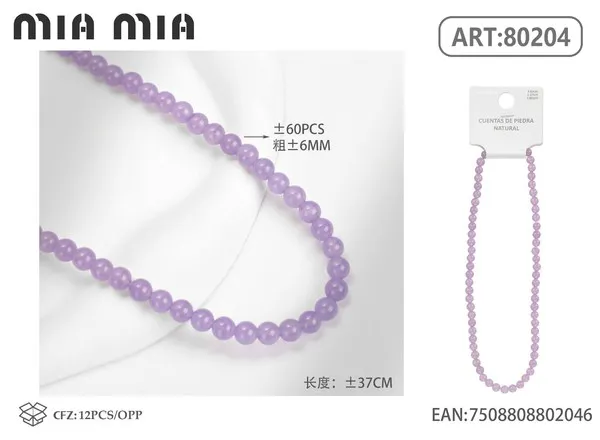 Collar de cuentas de jade morado de 6mm