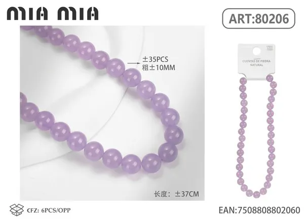 Collar de cuentas de jade morado de 10mm