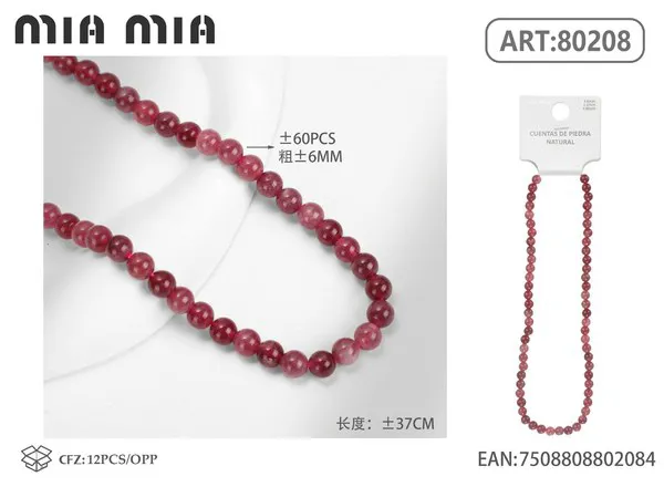 Collar de cuentas de cuarzo fresa de 6mm