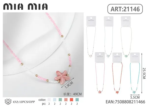 Collar de chaquira con estrella de mar rosa