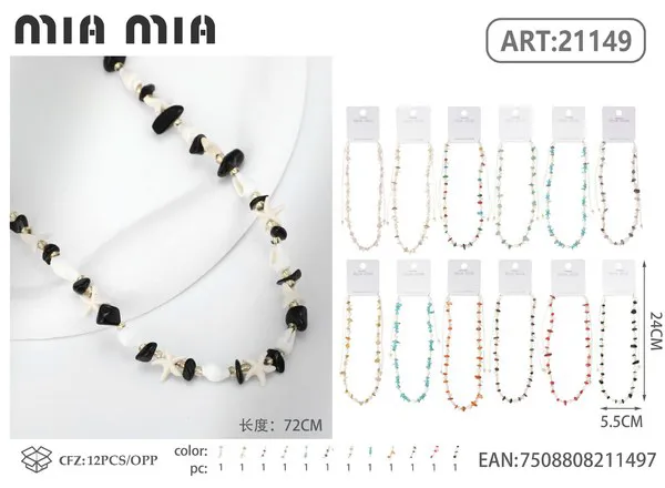 Collar de cuentas de piedra con estrella de mar y concha
