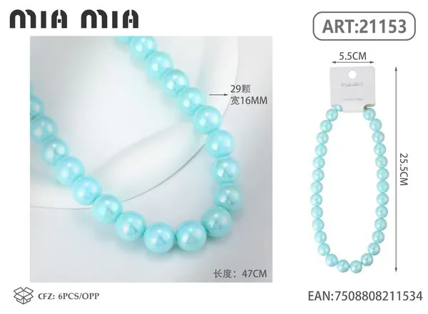 Collar de cuentas perladas azul claro