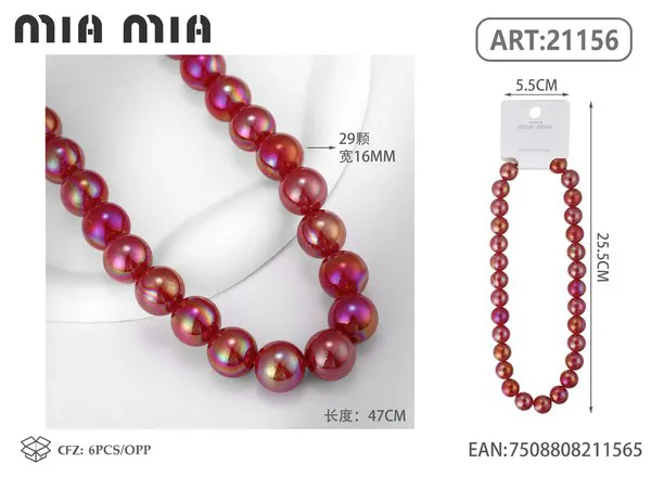 Collar de cuentas nacaradas rojas de 16mm