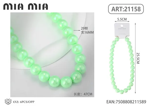 Collar de cuentas nacaradas verdes de 16mm