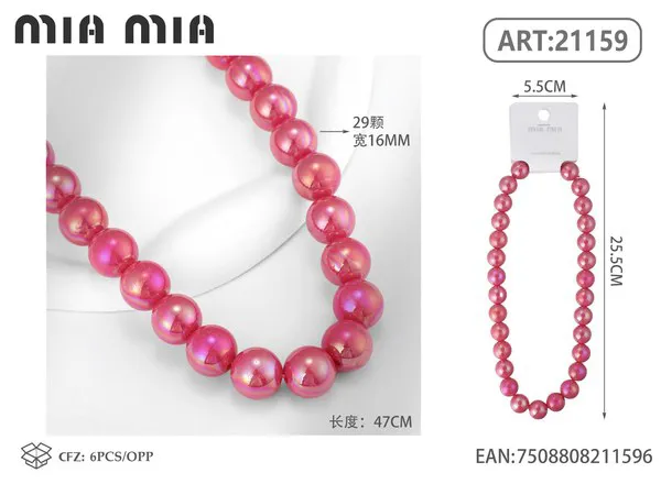 Collar de cuentas nacaradas fucsia de 16mm