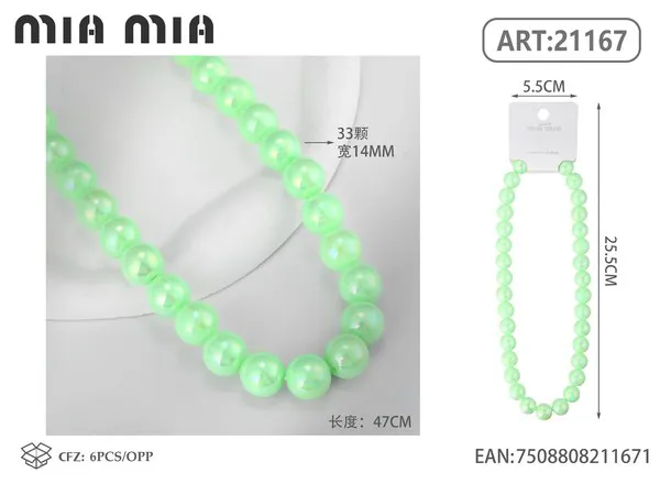 Collar de cuentas nacaradas verdes de 14mm