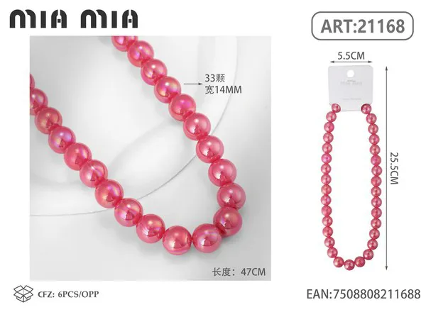 Collar de cuentas nacaradas fucsia de 14mm