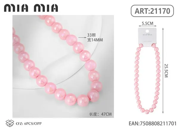 Collar de cuentas nacaradas rosas de 14mm