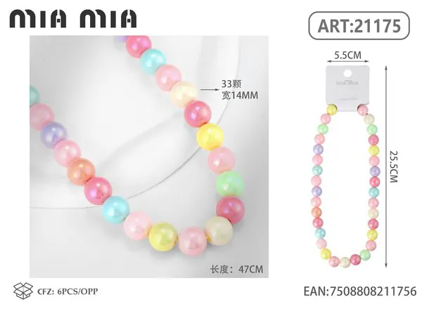 Collar de cuentas nacaradas multicolor de 14mm