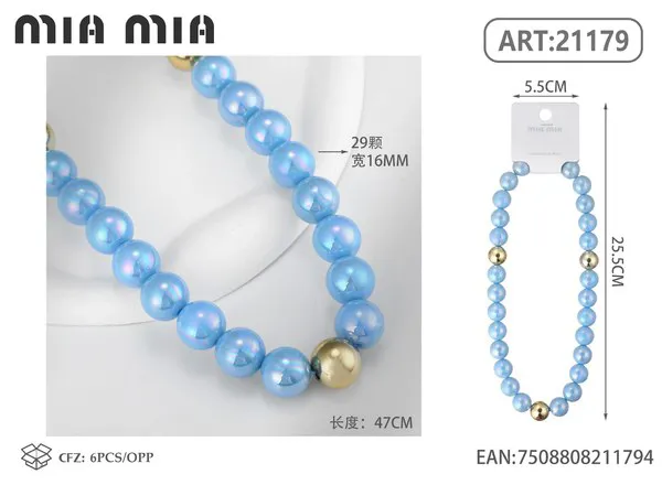 Collar de cuentas nacaradas azules de 16mm