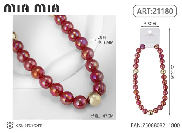 Collar de cuentas nacaradas rojas de 16mm