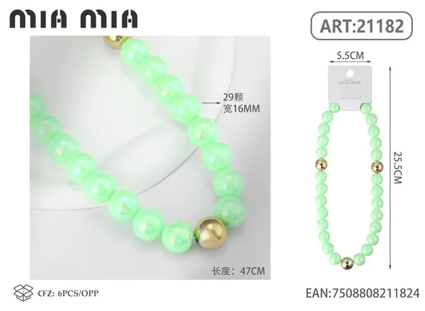 Collar de cuentas nacaradas verdes de 16mm