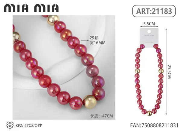 Collar de cuentas nacaradas fucsia de 16mm