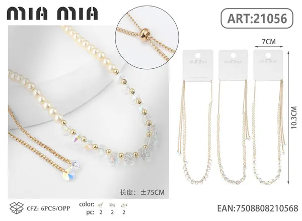Collar ajustable de perlas y cristales con dije de cristal