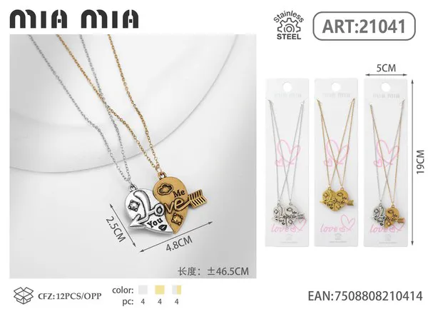 Collar de pareja magnético de corazón con flecha de Cupido (2 piezas)