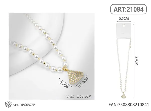 Collar de perlas con dije de abanico de diamantes