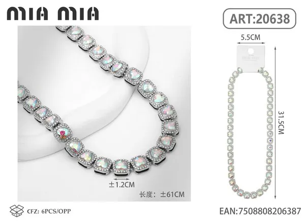 Collar de aleación con cristales tornasol y diamantes en tono plata