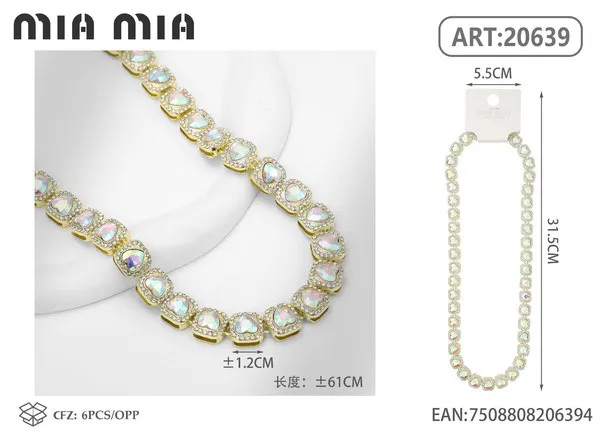 Collar de aleación con cristales tornasol y diamantes en tono dorado